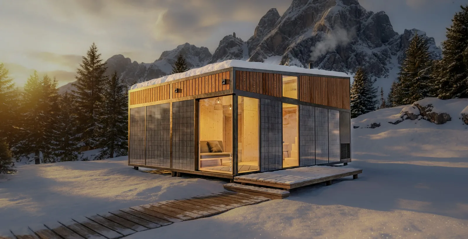 Pavillon Hoummi en montagne au soleil couchant